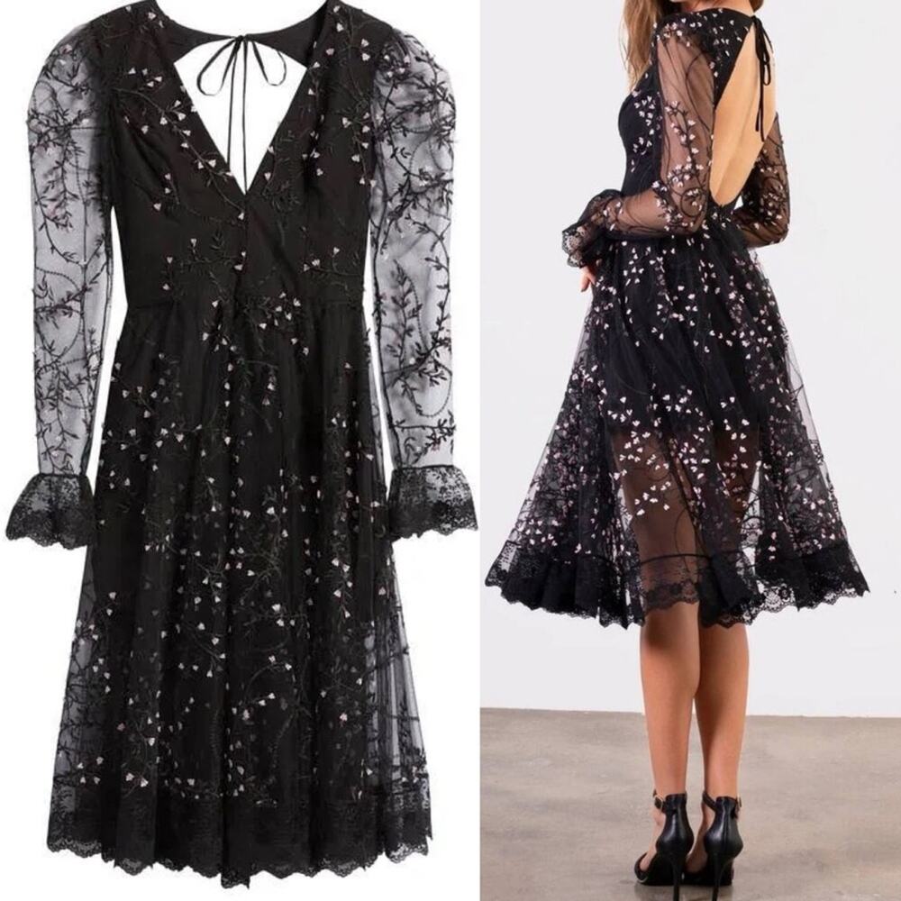 HELSI Ella Embroidered Long Sleeve Midi Dress L